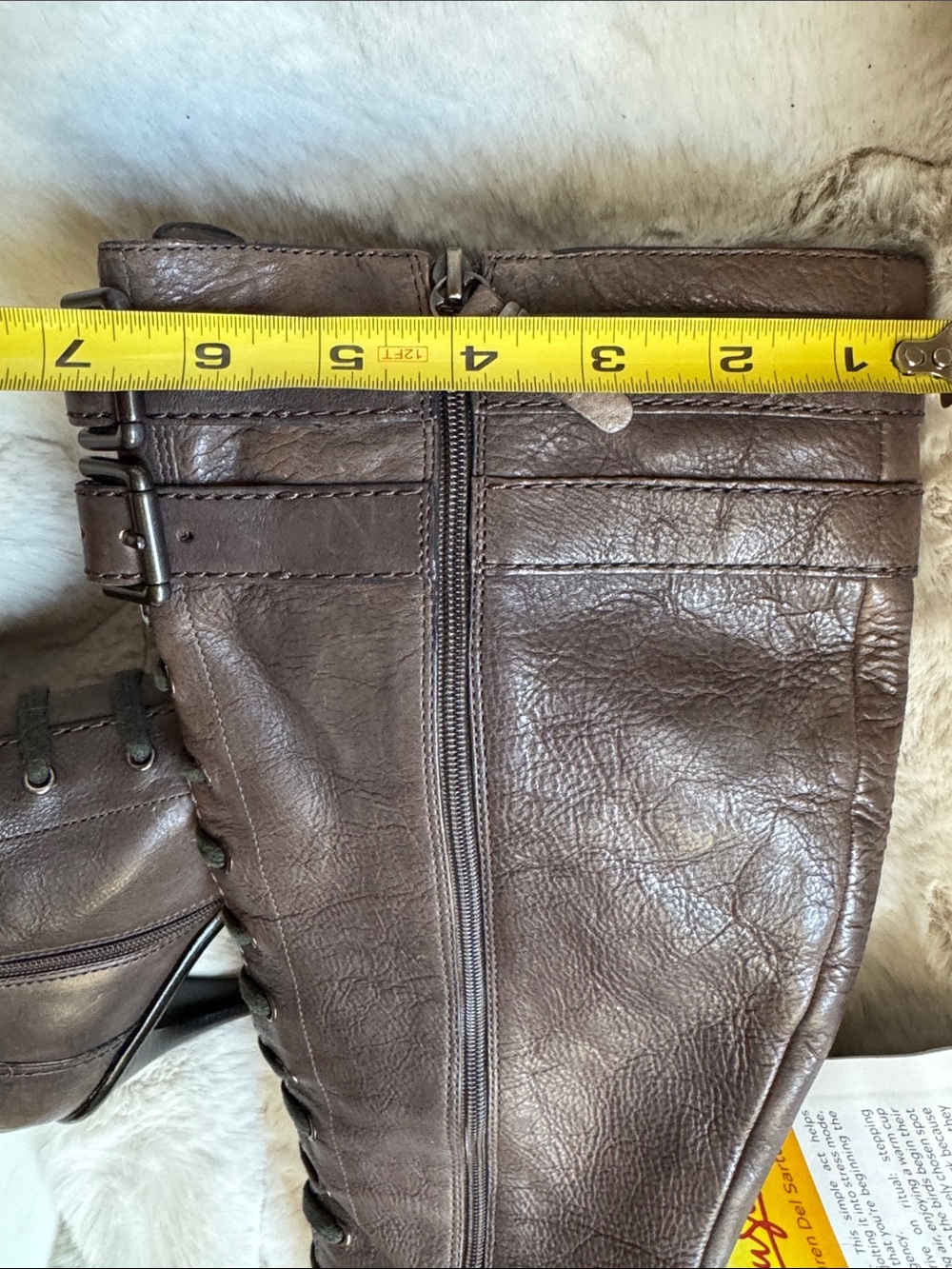 Via Spiga full Leather Tall Lace-Front Buckle Boots in Brown Taupe - Picture 15 of 15
